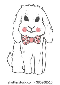 Cute rabbit vector.Fashion portrait of cute rabbit bunny girl hipster in bow.Happy Cute rabbit with pink bow.