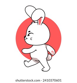 Cute Rabbit Walking Cartoon Vector Illustration. Isolated Premium Vector