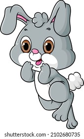 The cute rabbit is walking and looking at something of illustration