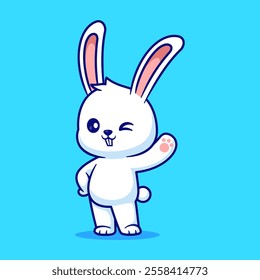 Cute Rabbit Waving Hand Cartoon Vector Icon Illustration. 
Animal Nature Icon Concept Isolated Premium Vector. Flat 
Cartoon Style 