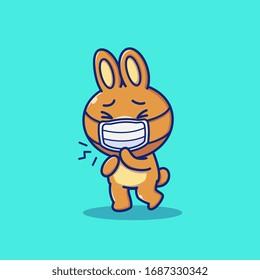 Cute Rabbit Wear Mask Cartoon Vector Icon Illustration. Animal Mascot Character. Health Animal Icon Concept White Isolated. Flat Cartoon Style Suitable for Web Landing Page, Banner, Flyer, Sticker, 