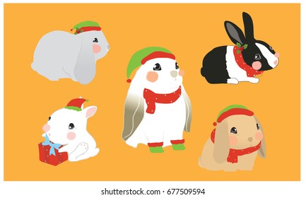 Cute Rabbit wearing Christmas costumes