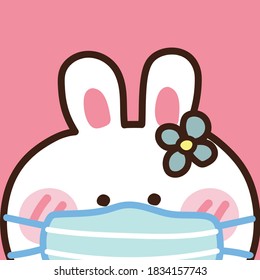 Cute rabbit wearing face mask for protect from coronavirus covid  19 in cartoon style Animal drawing Baby bunny Graphic design Vector Illustration 