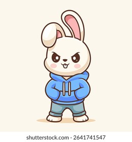 Cute Rabbit Wearing Hoodie Cartoon Vector Icon Illustration. Animal Nature Icon Concept Isolated Premium Vector. Flat Cartoon Style