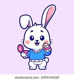 Cute Rabbit Wearing Makeup Cartoon Vector Icon Illustration. Animal Beauty Icon Concept Isolated Premium Vector. Flat Cartoon Style