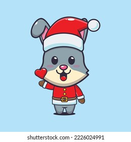 Cute rabbit wearing santa costume. Cute christmas cartoon illustration. 
