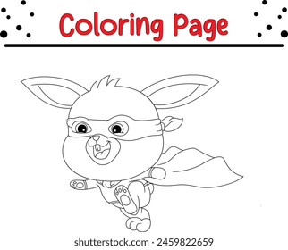 lindo conejo usando traje de superhéroe para colorear página de libro para niños. 