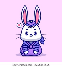 Cute Rabbit Wearing Traditional China Costume Cartoon Vector Icon Illustration. Animal Holiday Icon Concept Isolated Premium Vector. Flat Cartoon Style