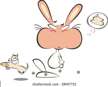 Cute Rabbit and Wild Boar Character isolated on white background - lovely adorable pet want to go to the bathroom and play with sweet pig : vector illustration