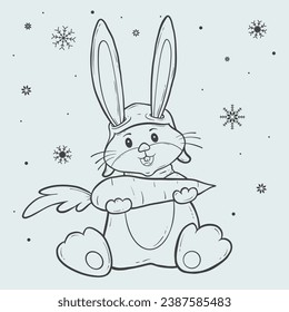 cute rabbit in winter outline