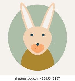 Cute rabbit winter theme card, easter or christmas bunny face background, vector illustration 