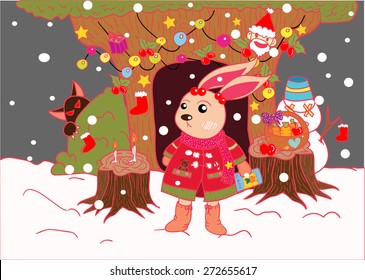 cute rabbit  in winter x mas day 