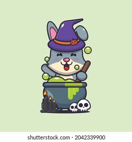 adorable bruja de conejo haciendo pociones