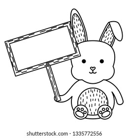 cute rabbit with wooden label character