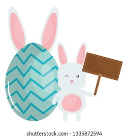 cute rabbit with wooden label character