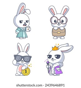Lindo conejo trabajando, conjunto de estilo de dibujos animados