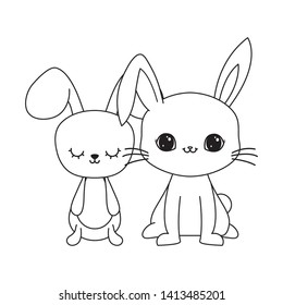 cute rabbits animals isolated icon
