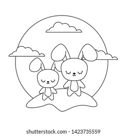 cute rabbits animals in landscape