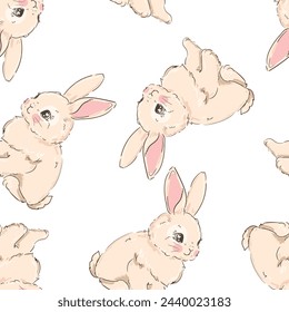 Cute rabbits background vector seamless pattern, Bunnys 