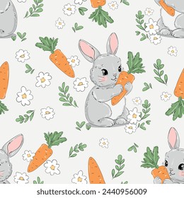 Cute rabbits background vector seamless pattern, Bunnys 