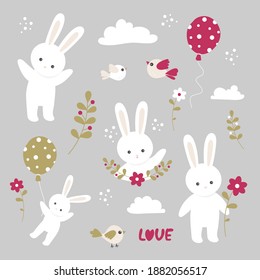 
CUTE RABBITS BALLOONS WALL STICKERS FOR KIDS