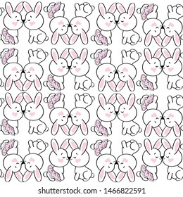 Cute rabbits boy and girl seamless pattern on white background