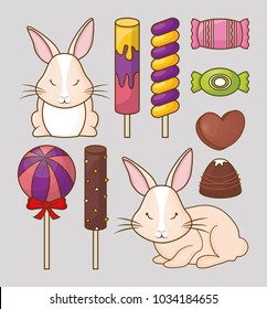 Cute rabbits and candies design