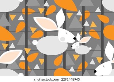 CUTE RABBITS AND CARROTS IN ABSTRACT SEAMLESS VECTOR FASHIONABLE SEAMLESS PATTERN FOR DESIGN AND DECORATION