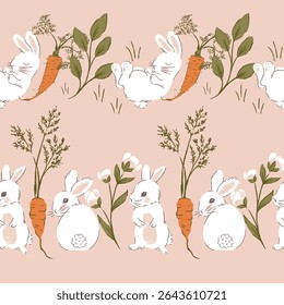 Cute Rabbits and Carrots Vector Seamless Pattern