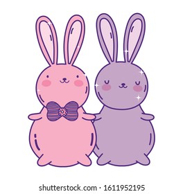 cute rabbits cartoon characters decoration design vector illustration