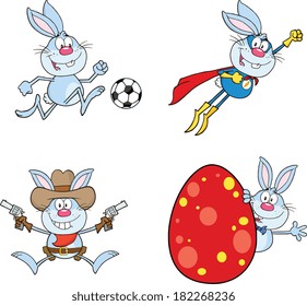 Cute Rabbits Cartoon Mascot Characters 7. Set Vector Collection