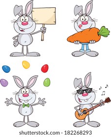 Cute Rabbits Cartoon Mascot Characters 17. Set Vector Collection