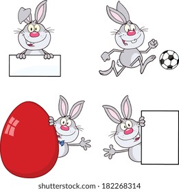 Cute Rabbits Cartoon Mascot Characters 19. Set Vector Collection