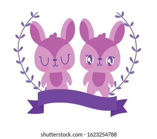 Cute rabbits cartoons and leaves wreath design, Animal zoo life nature character childhood and adorable theme Vector illustration