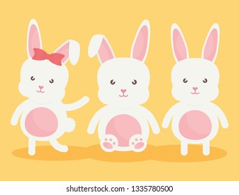cute rabbits characters icon