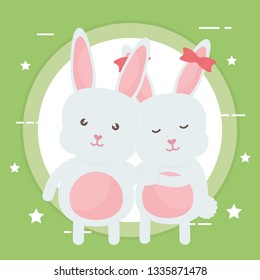 cute rabbits characters icon