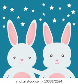 cute rabbits characters icon