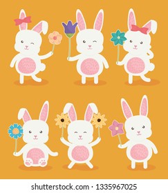 cute rabbits characters icon