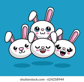 cute rabbits characters kawaii style