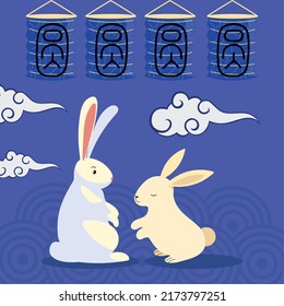 cute rabbits chinese moon festival card