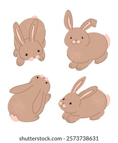 Cute rabbits collection. Contemporary vector illustrations of pretty bunnies isolated on white.