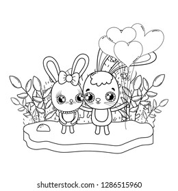 cute rabbits couple with balloons helium valentines day