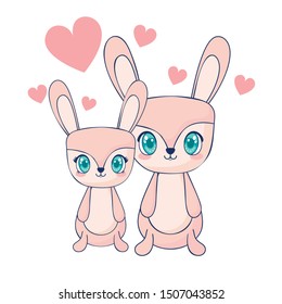 cute rabbits couple characters vector illustration