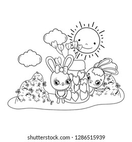 cute rabbits couple with mason jar valentines day