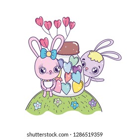 cute rabbits couple with mason jar valentines day
