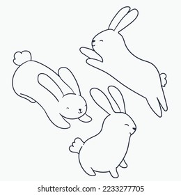 cute rabbits doodle illustration set