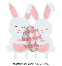 cute rabbits with easter egg painted