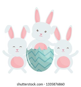 cute rabbits with easter egg painted