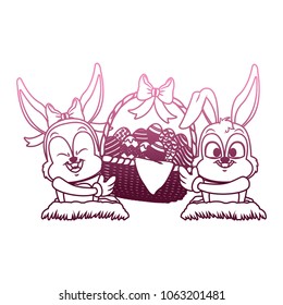 Cute rabbits with easter eggs cartoon