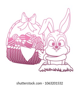 Cute rabbits with easter eggs cartoon